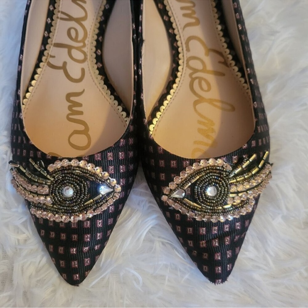 Sam Edelman Rafaella Beaded Leather Black and Gold Embellished Flats - Picture 10 of 12
